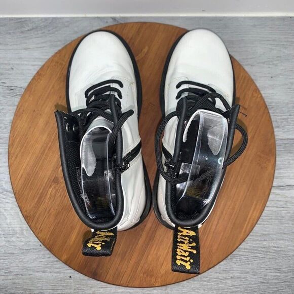 Dr Doc Martens 1460J Ladies 5 Mens 4 Combat Boots White Leather Lace Up Side Zip - Picture 6 of 13